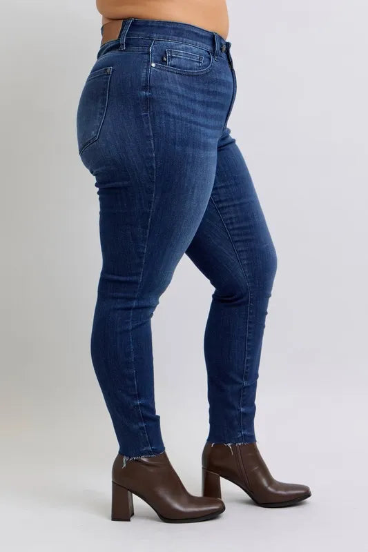 Dk Judy Blue Full Size Mid Rise Skinny Jeans With Raw Hem Plus Size