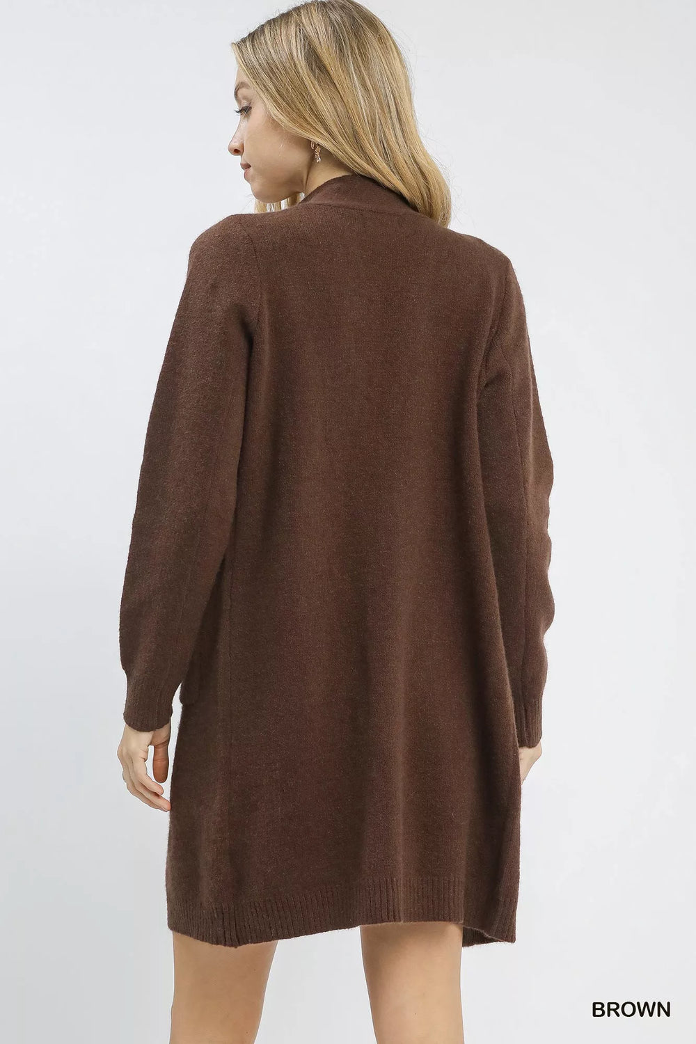Brown Umgee Button Down Longline Sweater Cardigan With Front Pockets
