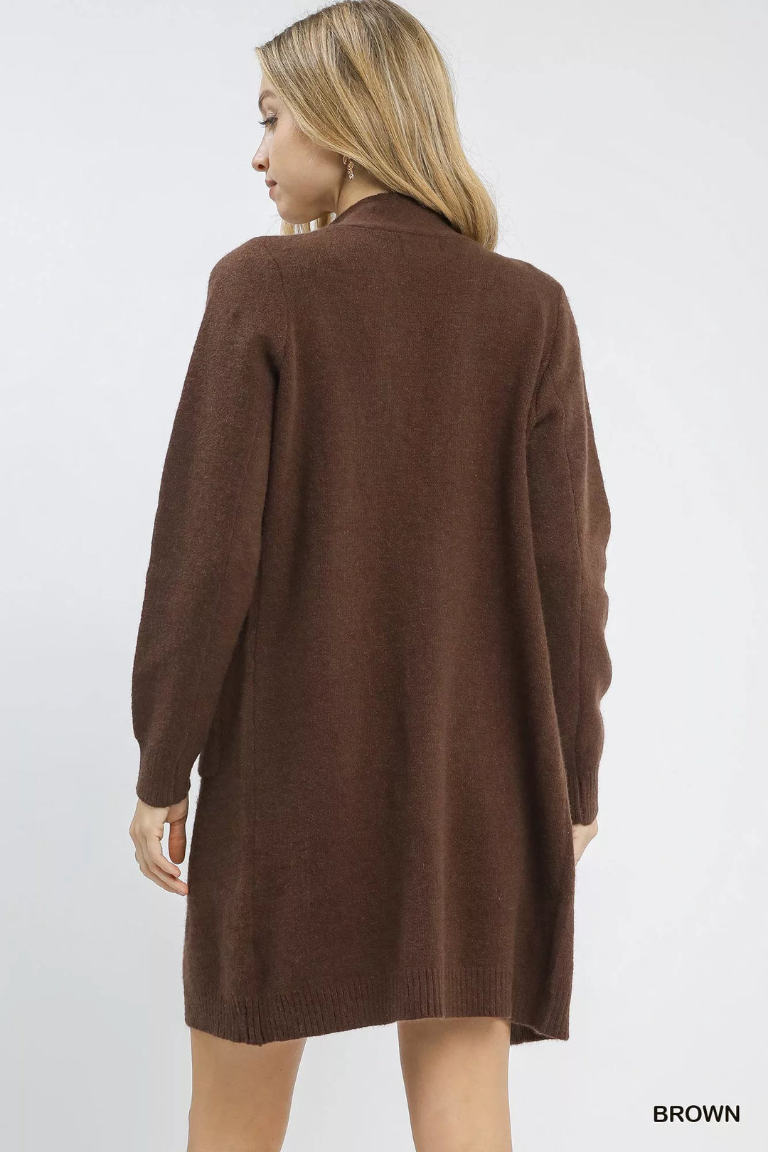 Brown Umgee Button Down Longline Sweater Cardigan With Front Pockets