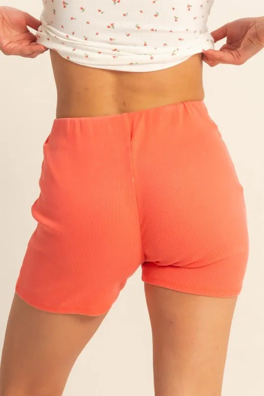 Coral Hyfve High Waist Ribbed Fitted Biker Shorts