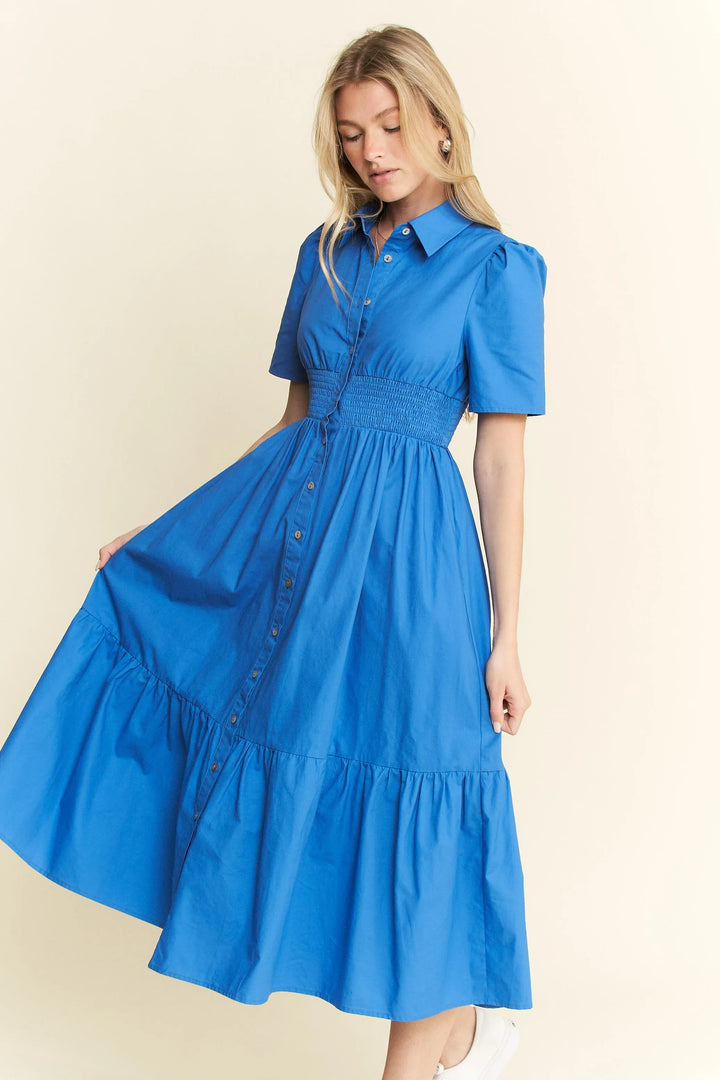Blue Jade By Jane Short Sleeve Button Down Midi Dress