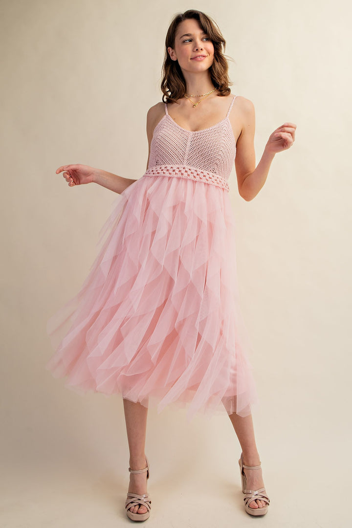 Black Lovely Tulle Midi Crochet Dress