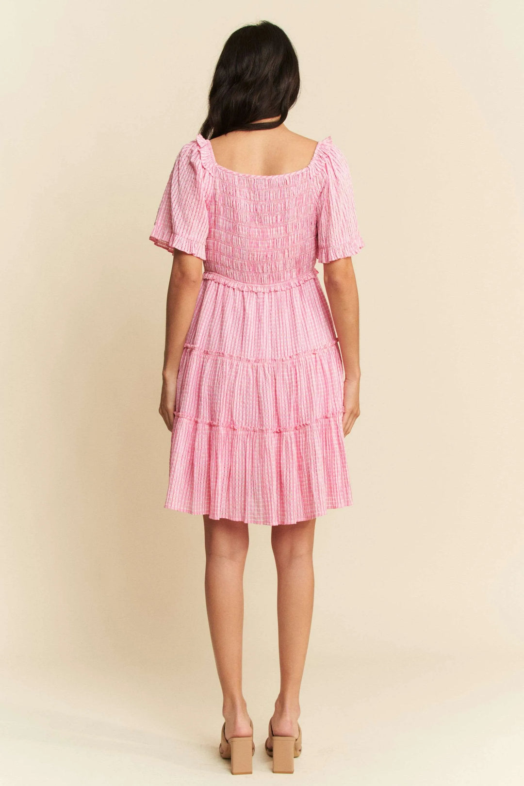 Davi Dani Jacquard Checker Smocking Tiered Dress