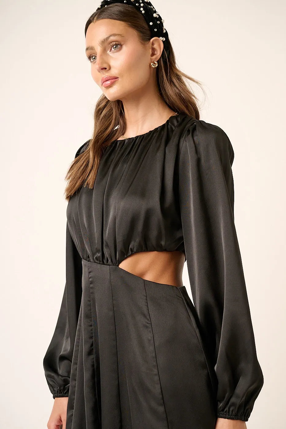Black Mittoshop Satin Side Cutout Detail Mini Dress 2