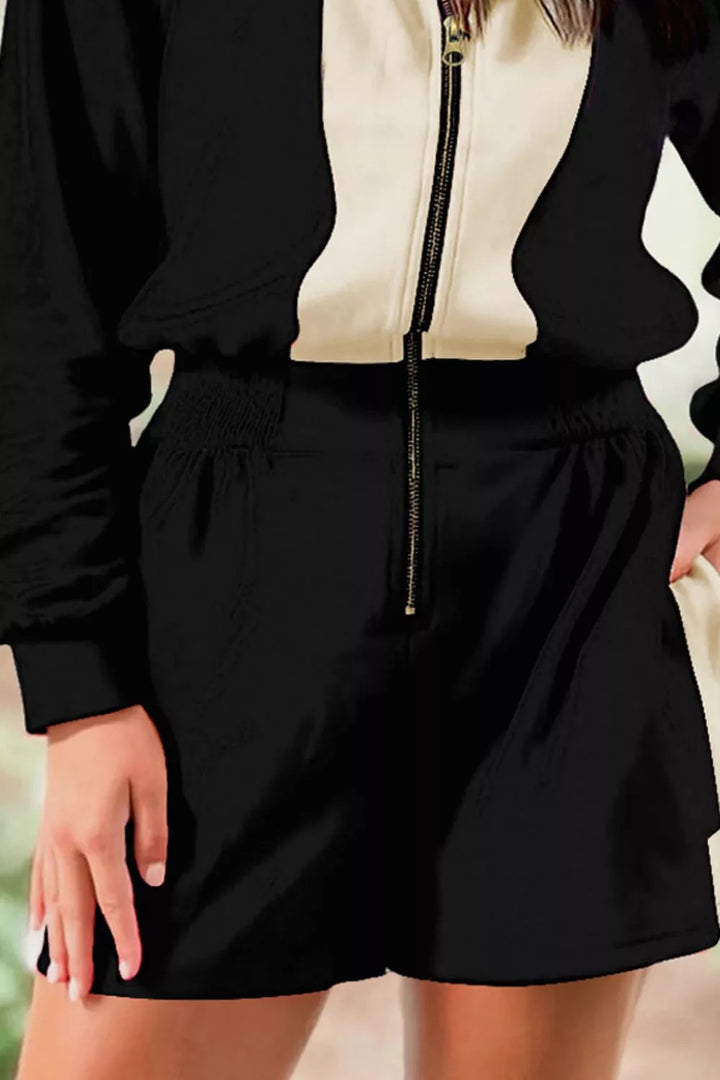 Black Two Tone Zip Up Romper
