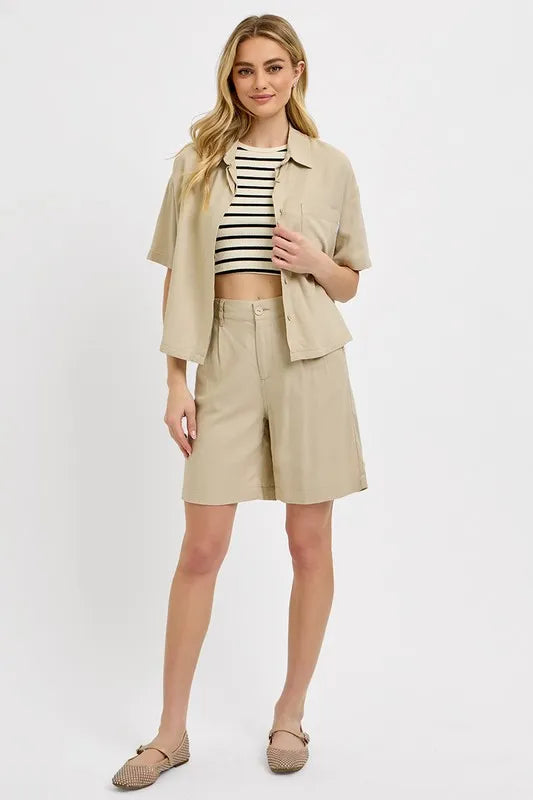 Risen High Rise Pleated Front Shorts