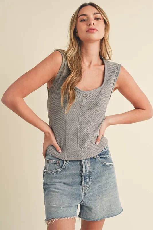 Gray Aemi Co Exposed Seam Ribbed Wide Strap Tank 2