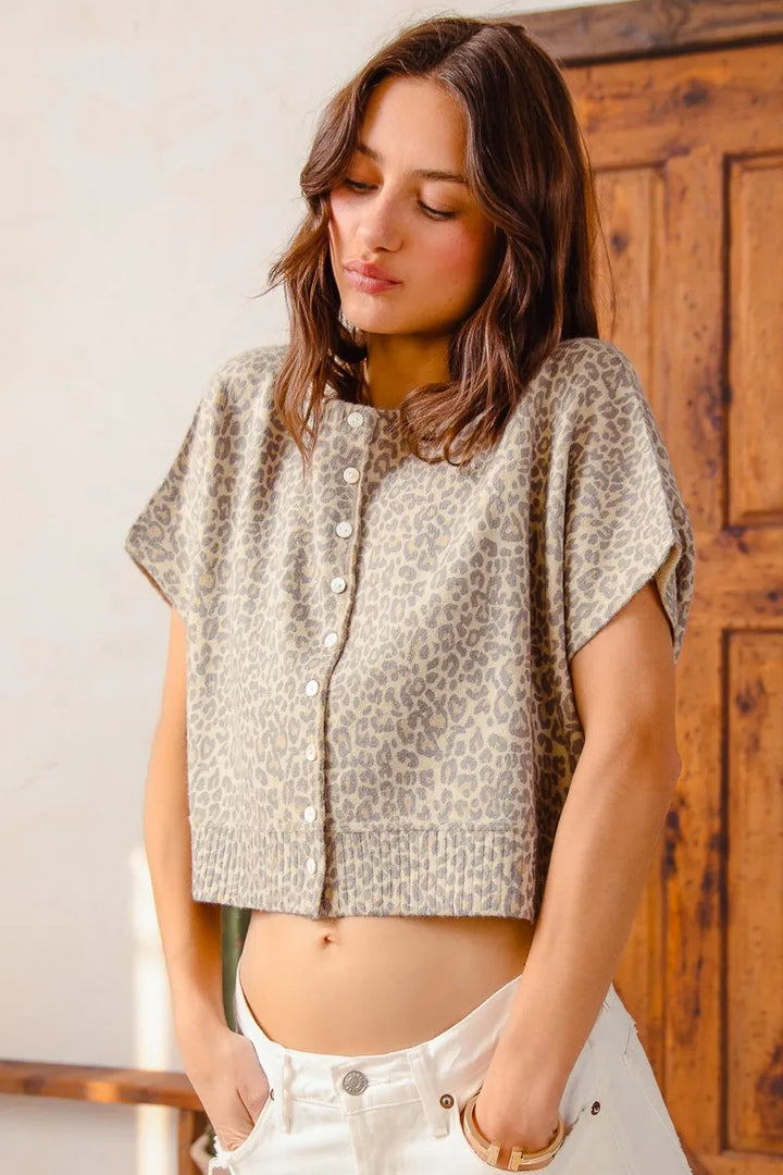Leopard So Me Leopard Print Button Front Sweater Cardigan