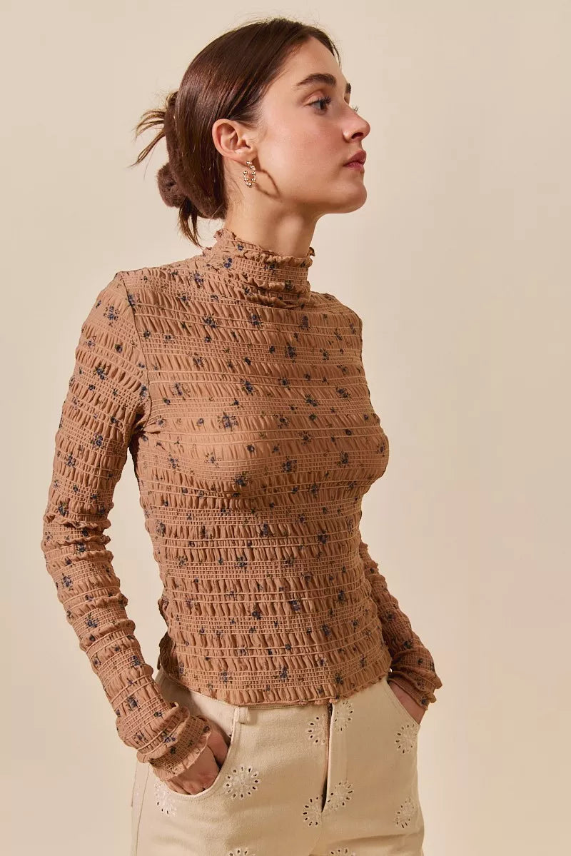 So Me Floral Print Textured Long Sleeve Knit Top