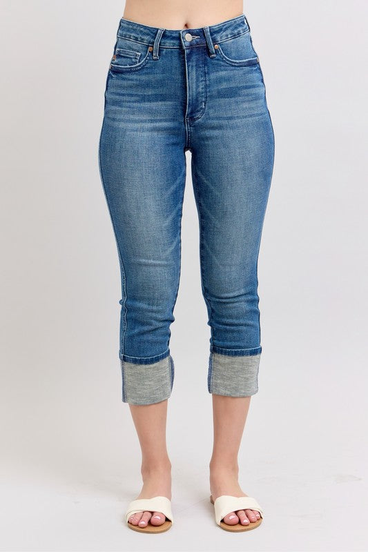 Medium Judy Blue Full Size Skinny Cuff Capris Jeans With Pockets Plus Size