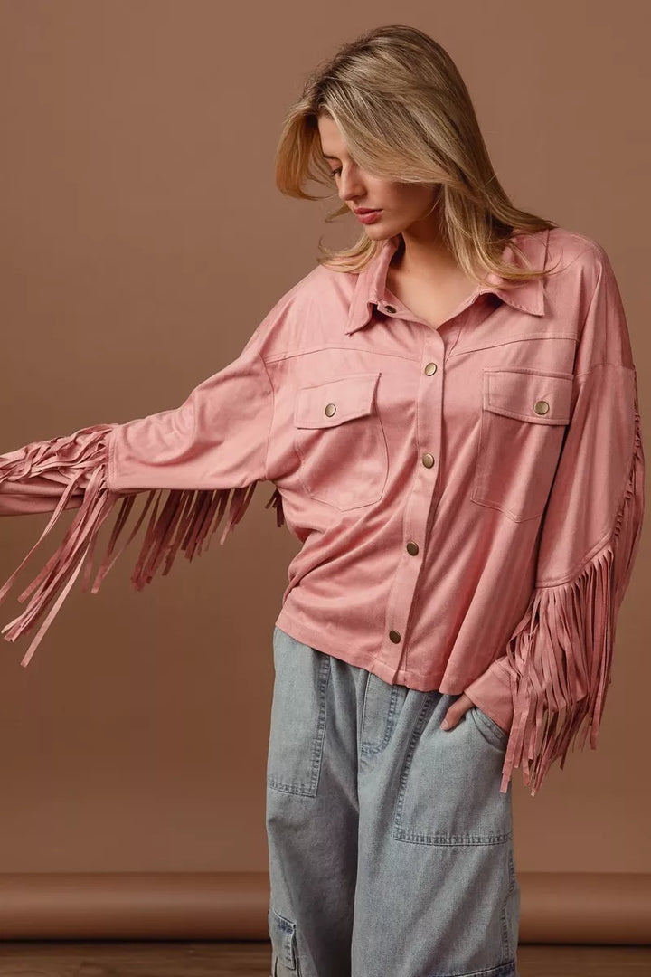 Bibi Suede Fringe Long Sleeve Jacket 1