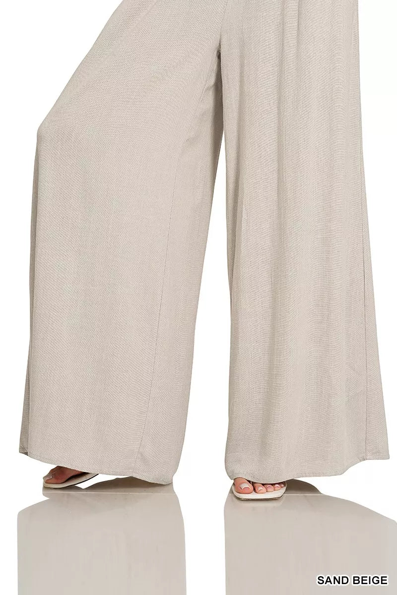 Sand Beige Zenana Smocked Waistband Wide Leg Lounge Pants 3