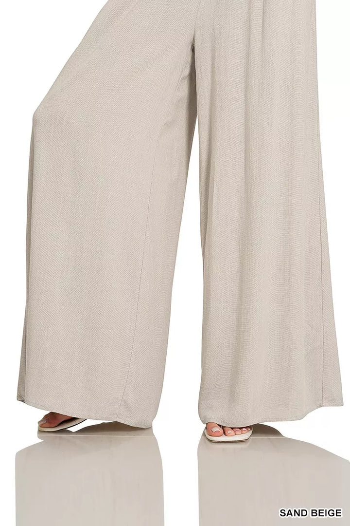 Sand Beige Zenana Smocked Waistband Wide Leg Lounge Pants 3