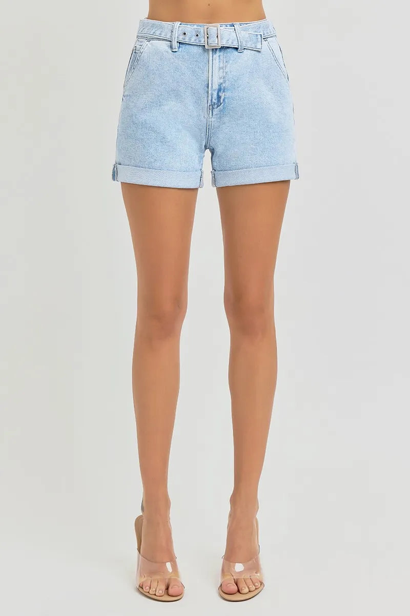 Light Risen Full Size High Rise Belted Roll Up Shorts Plus Size