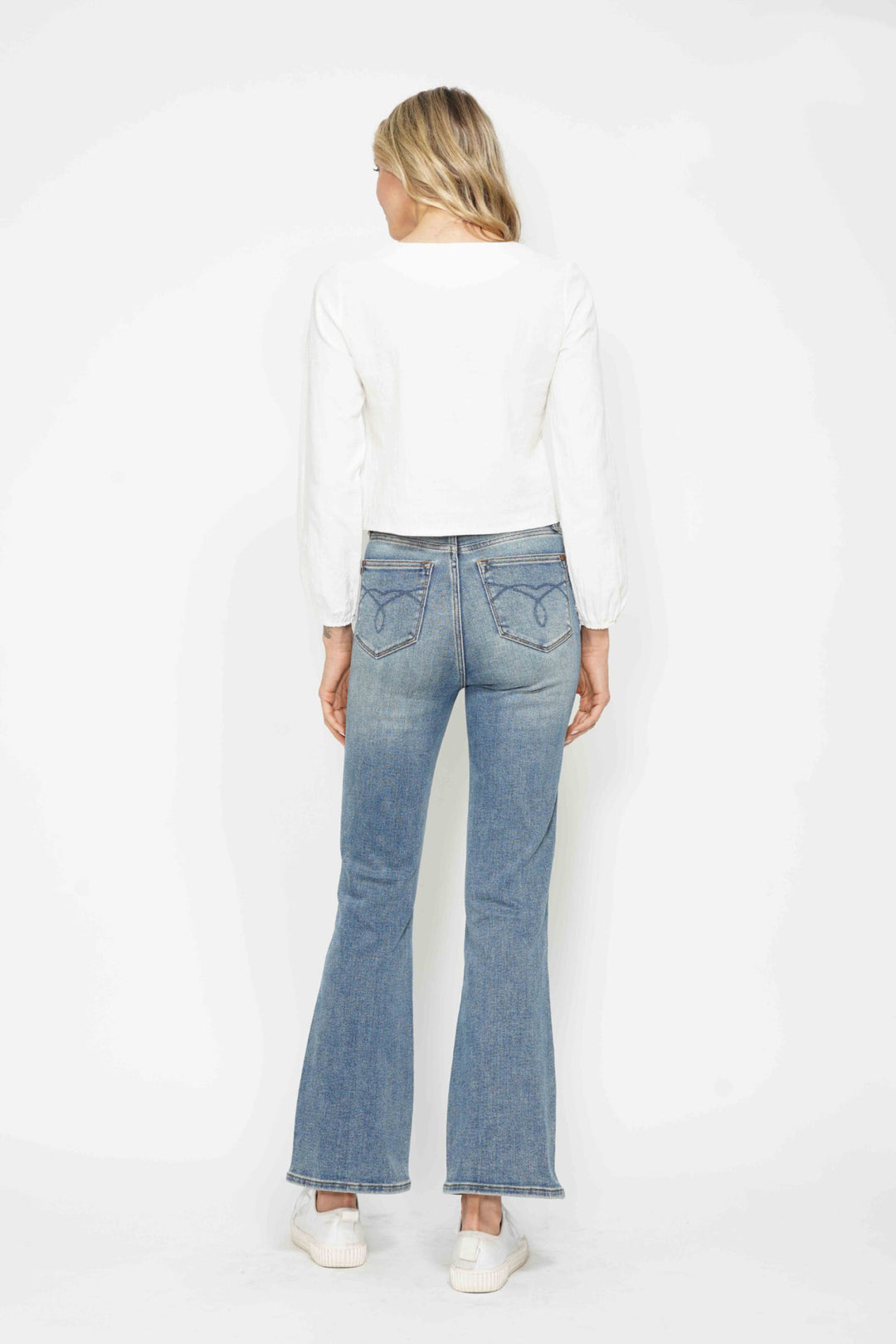 LONG INSEAM Judy Blue Full Size Tummy Control Back Embroidered Pocketed Bootcut Jeans Plus Size