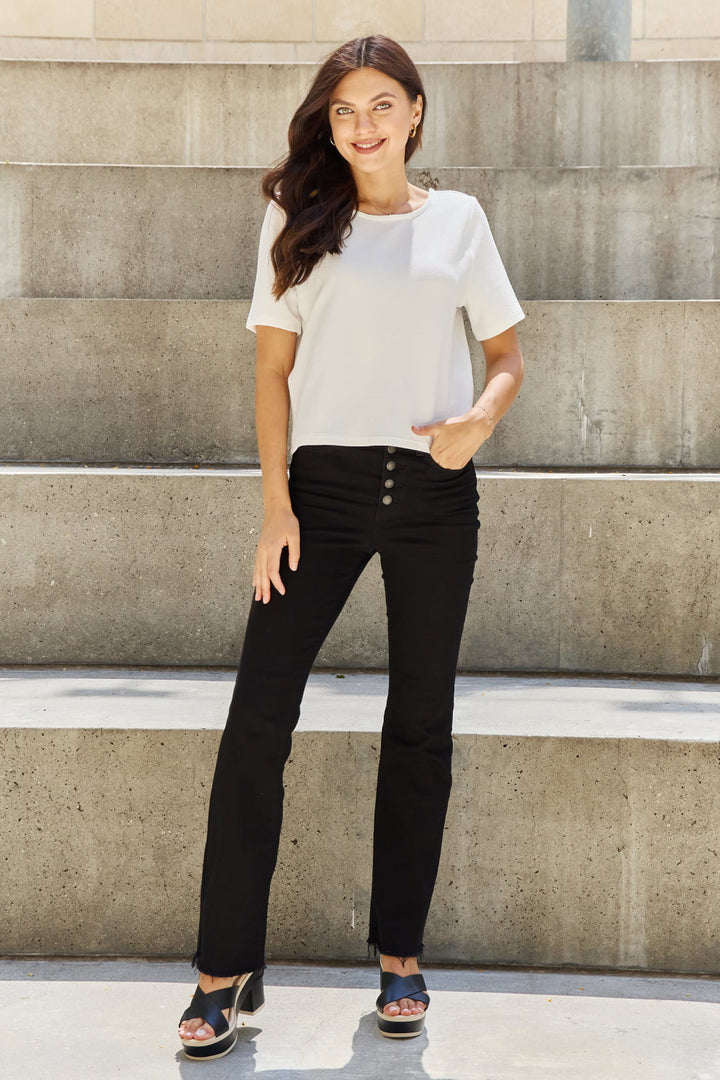 Off White And The Why Pearly White Full Size Criss Cross Pearl Detail Open Back T Shirt