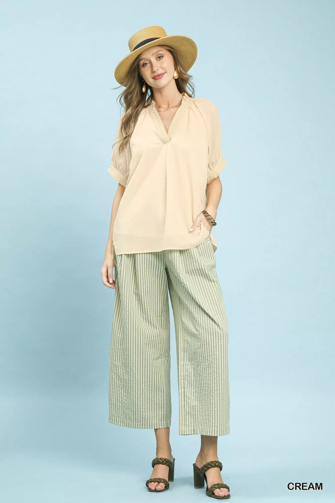 Umgee V Neck Short Sleeve Blouse