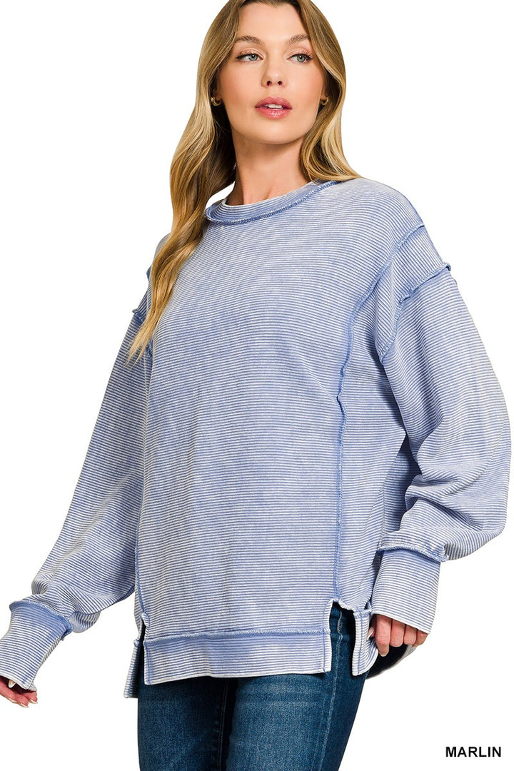 Marlin Zenana Acid Washed Double Ribbed Exposed Seam Sweatshirt 3