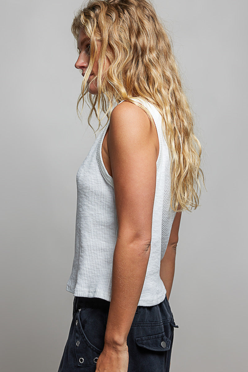 Off White Pol Ribbed V Neck Tank With Stud Point