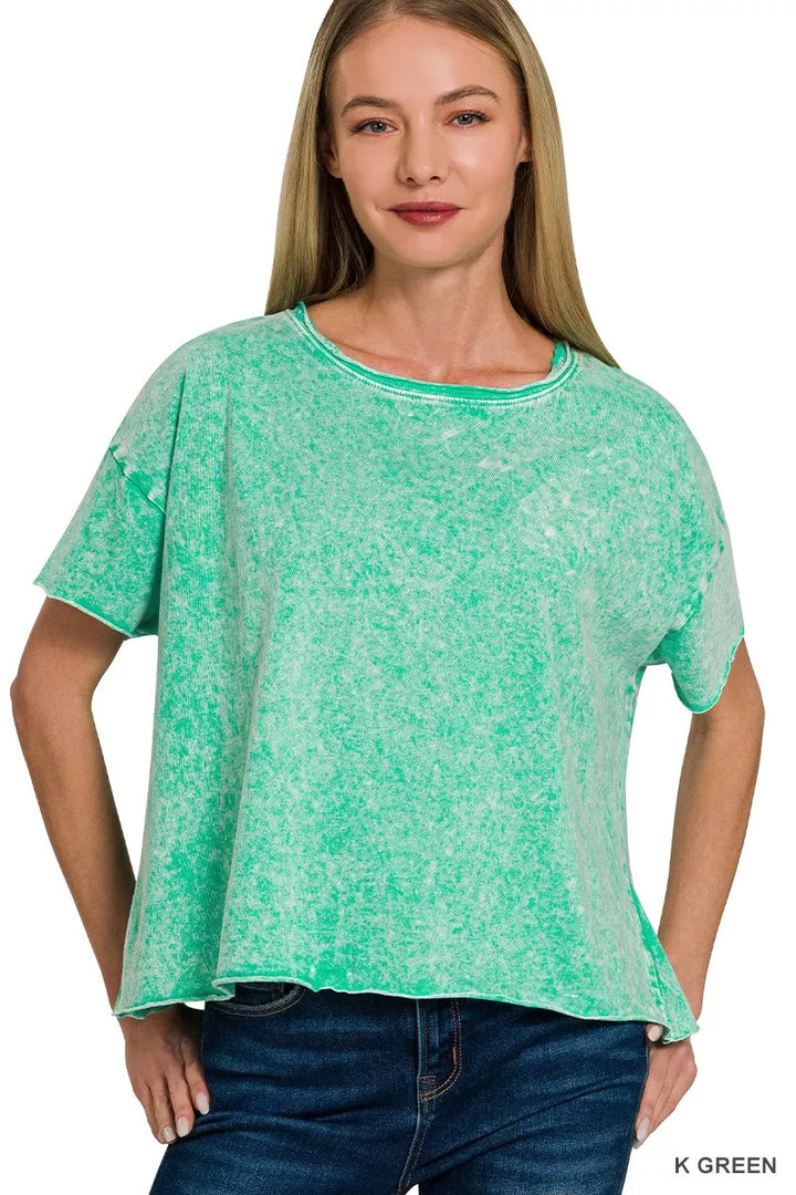 K Green Zenana Halo Washed Cotton Short Sleeve Top 1