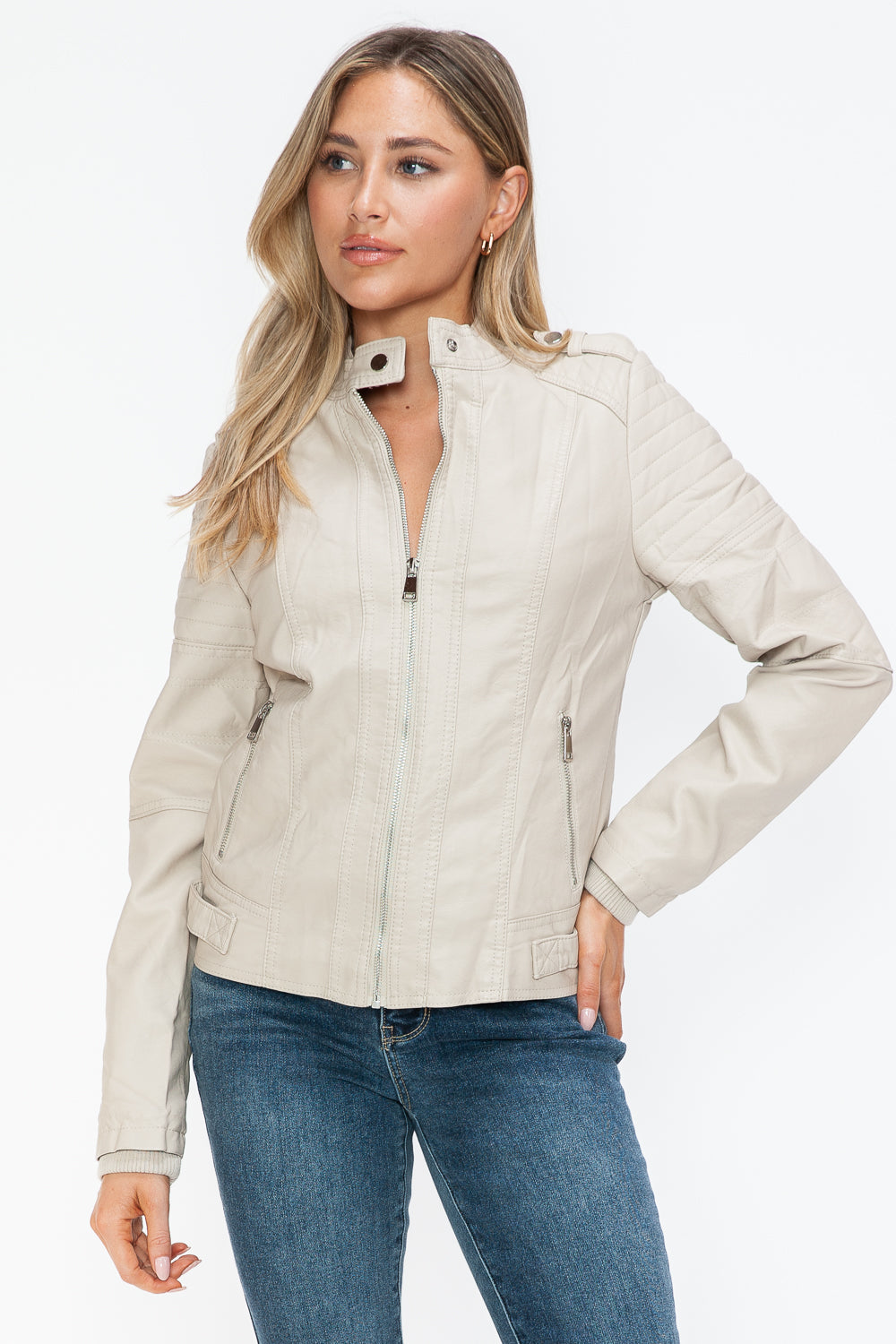 Snobbish Pu Leather Biker Jacket With Side Zip Pockets 1