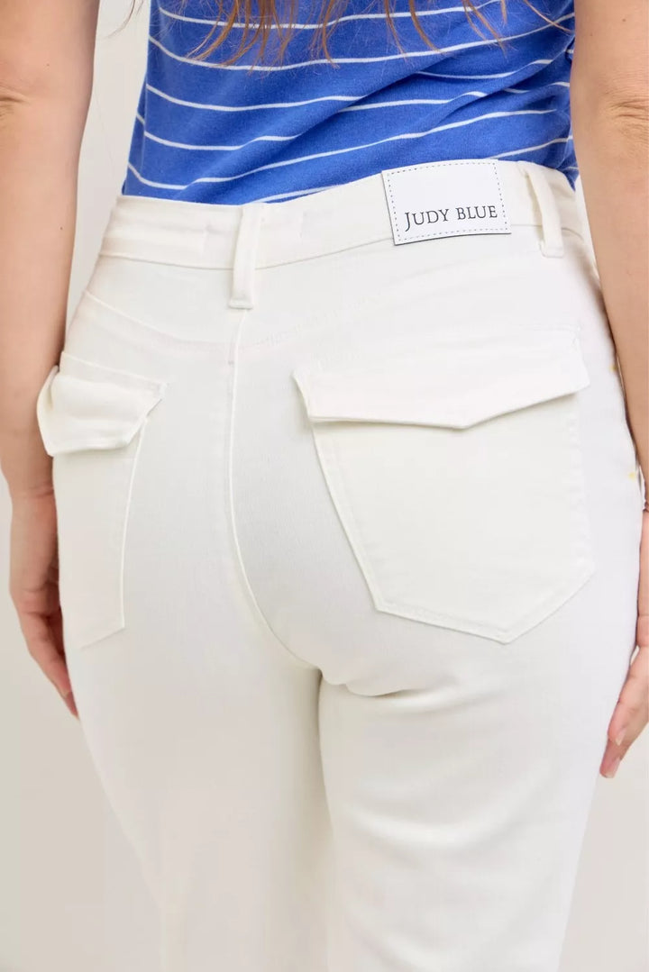 Wht Judy Blue High Waist Jeans With Patch Pockets