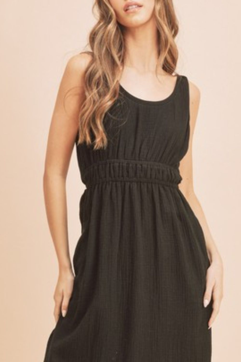 Black Aemi Co Side Slit Round Neck Sleeveless Tank Dress