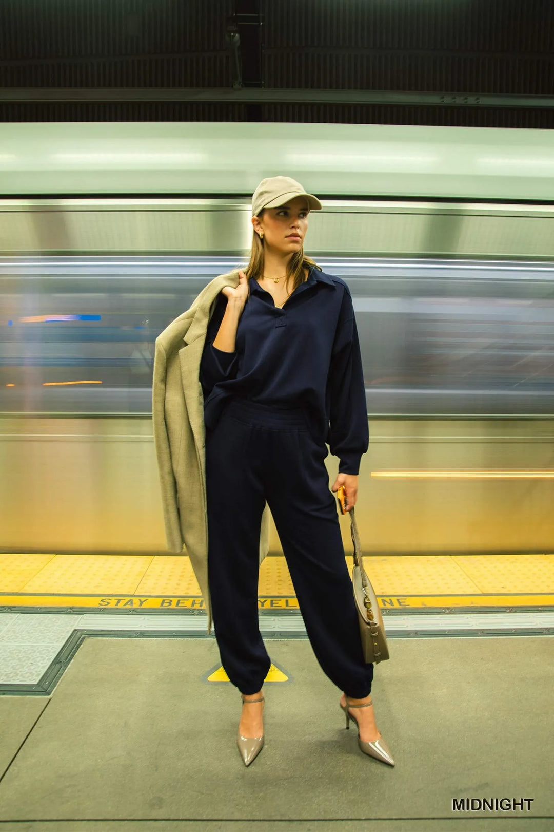 Midnight Umgee Drawstring Jogger Pants With Front Seam Detail