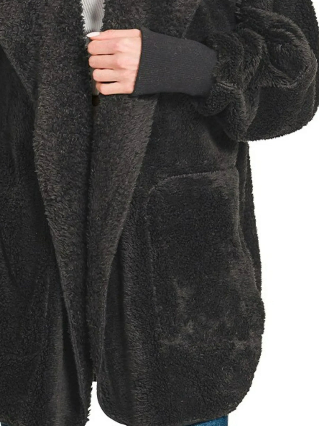 Zenana Hooded Faux Fur Jacket With Pockets