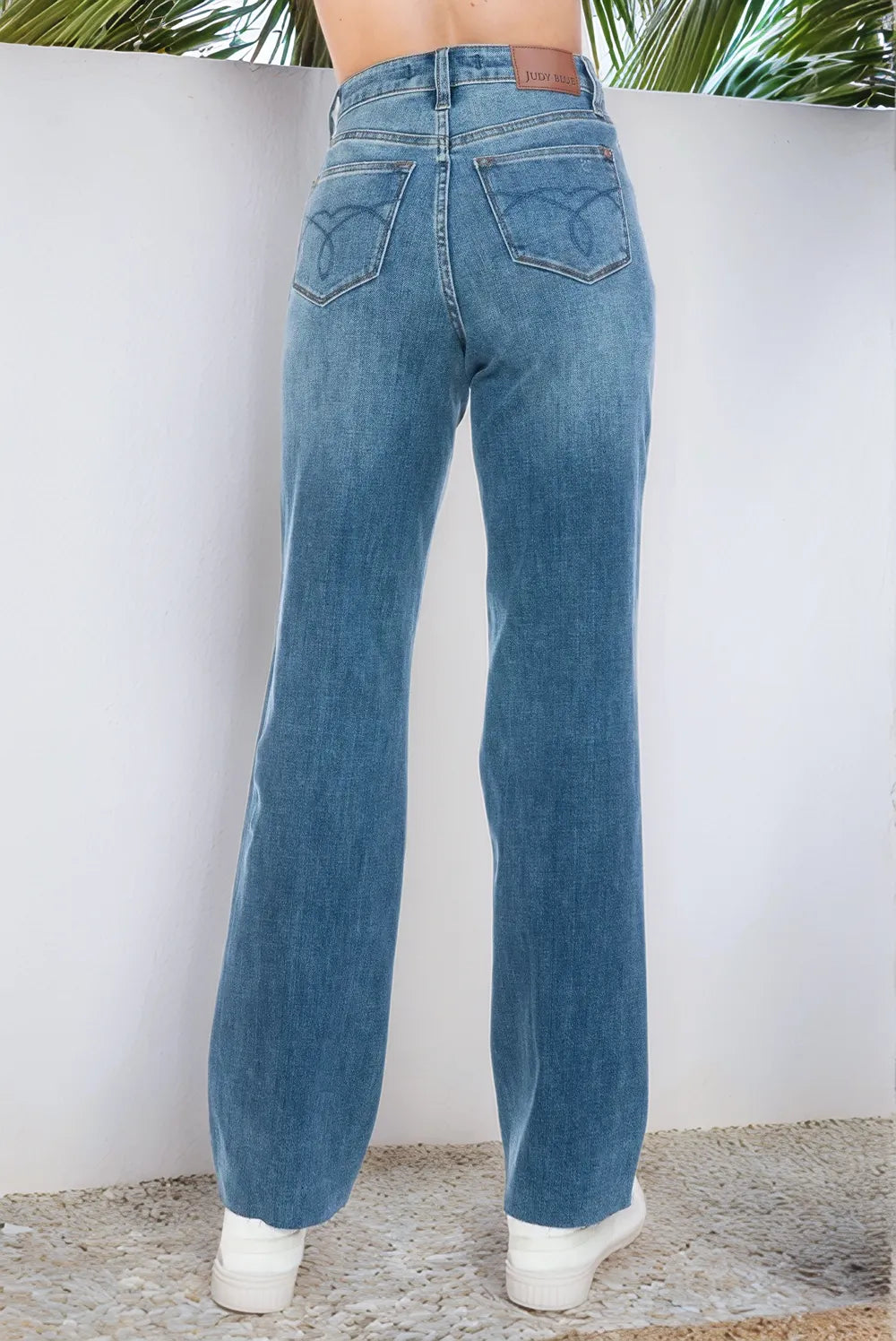 Medium Judy Blue Full Size Tummy Control Cut Raw Hem Straight Jeans 1