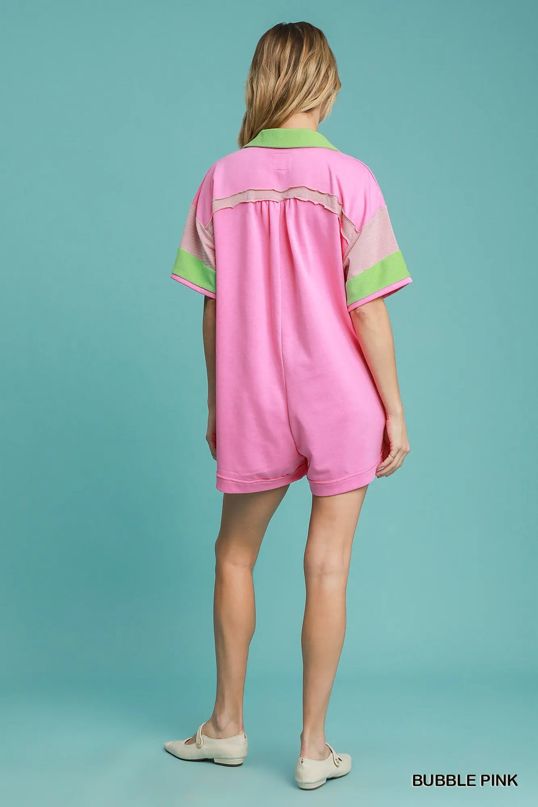 Umgee Contrast Trim Button Front Romper