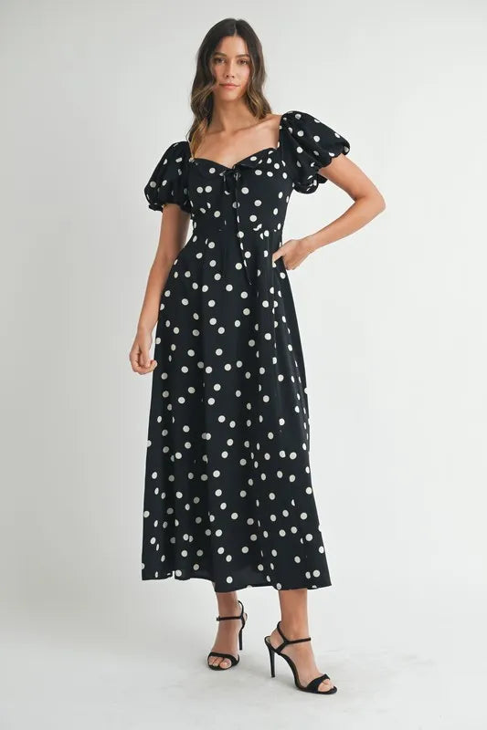 Mable Polka Dot Puff Sleeve Midi Dress 1