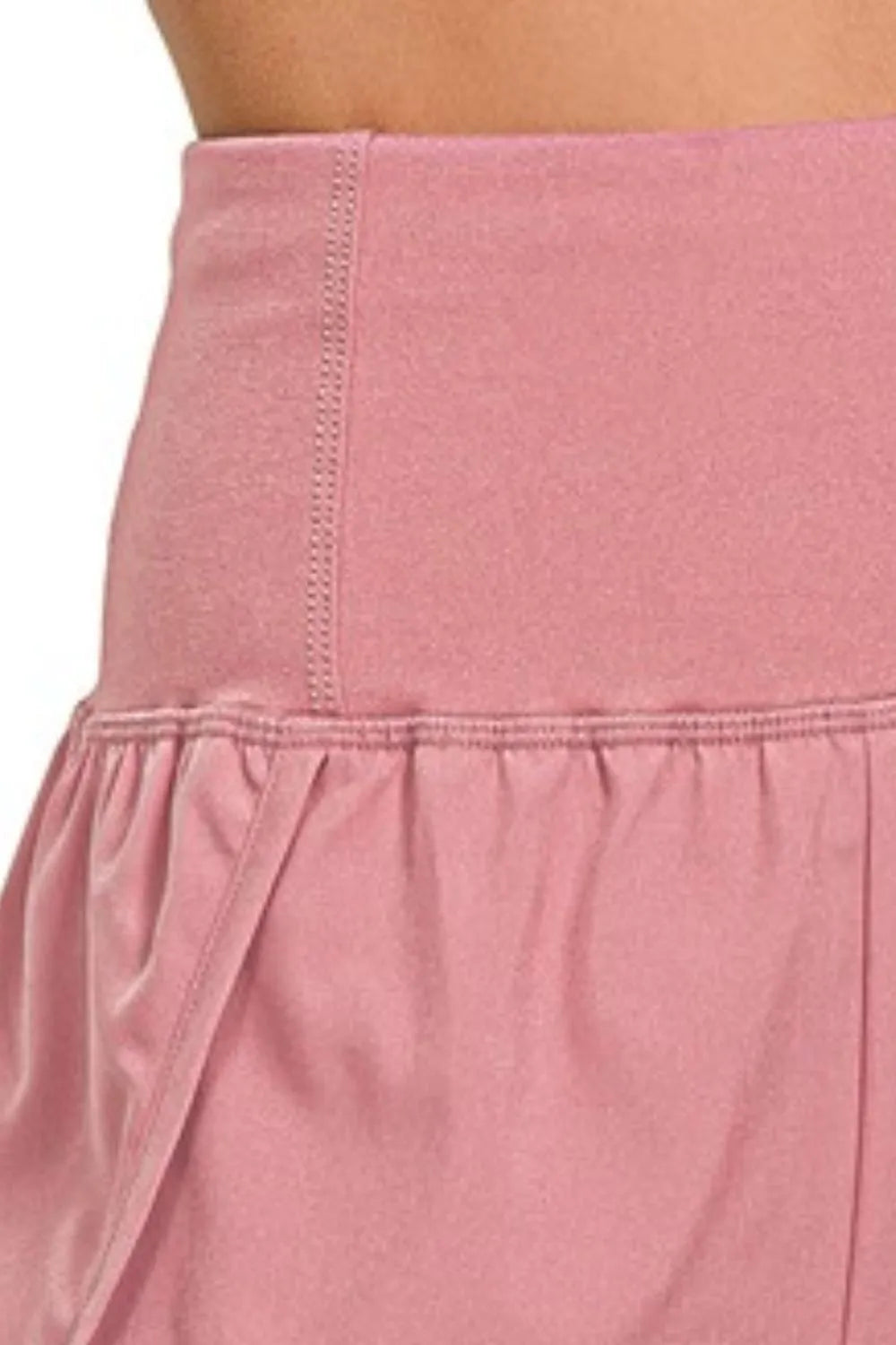 Lt Rose Zenana High Waisted Zippered Back Pocket Running Shorts 1