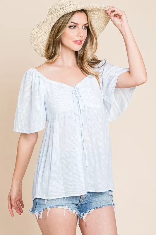 Lime N Chili Thin Striped With Tie Front Babydoll Top
