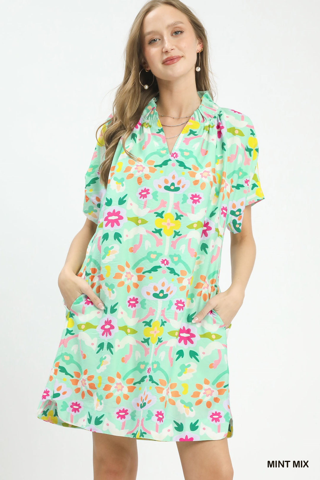 Mint Mix Umgee Abstract Floral Shift Dress