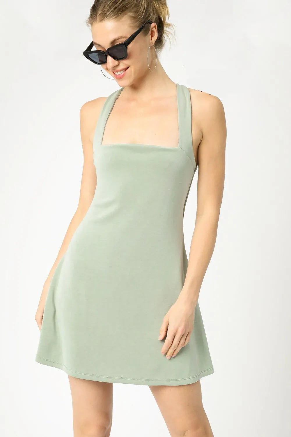 Sage Umgee Crisscross Square Neck Active Dress