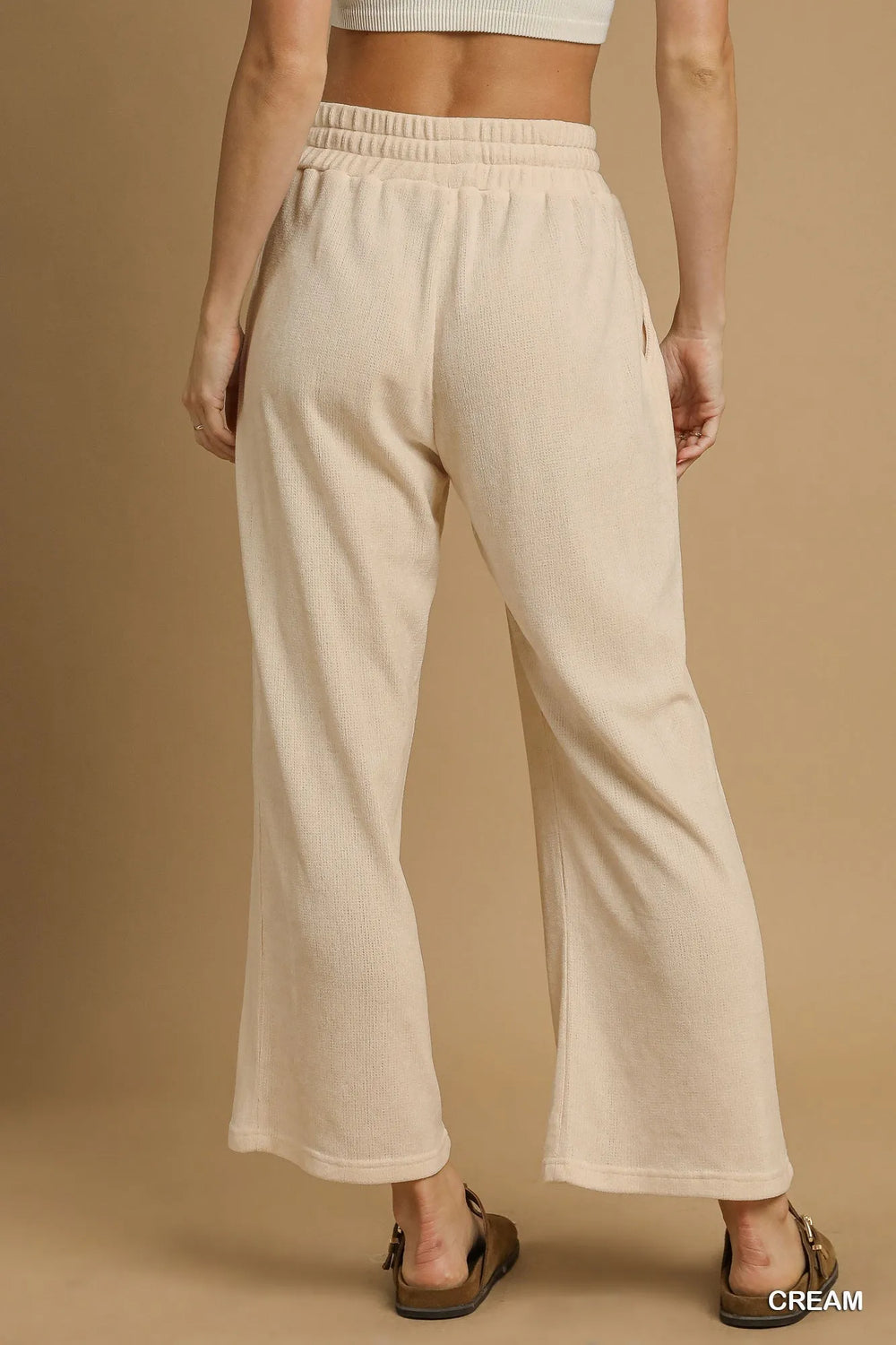 Cream Umgee Drawstring Wide Leg Pants