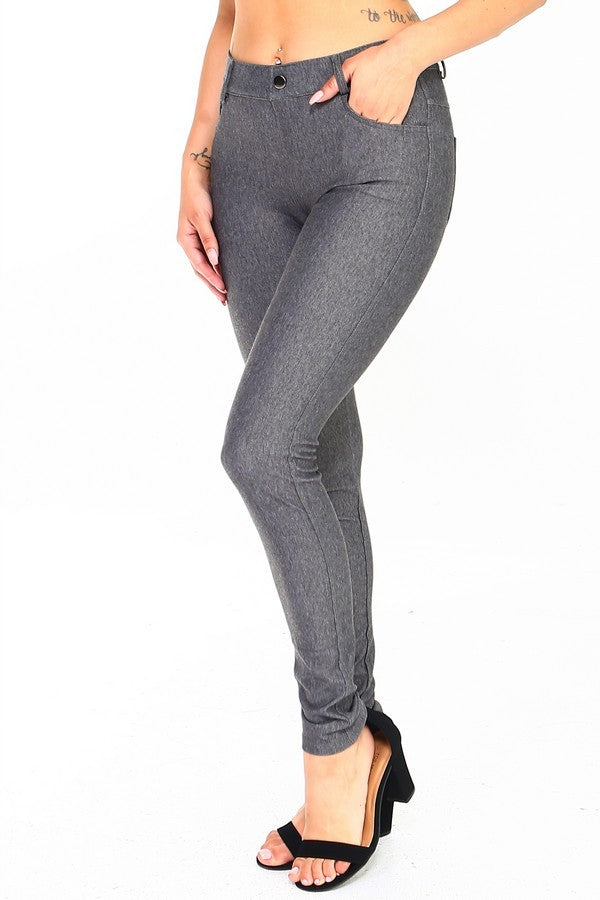 Grey Cotton Blend 5 Pocket Skinny Jeggings