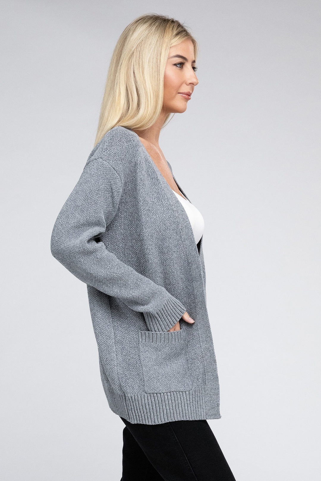 Dk Red Melange Open Front Sweater Cardigan