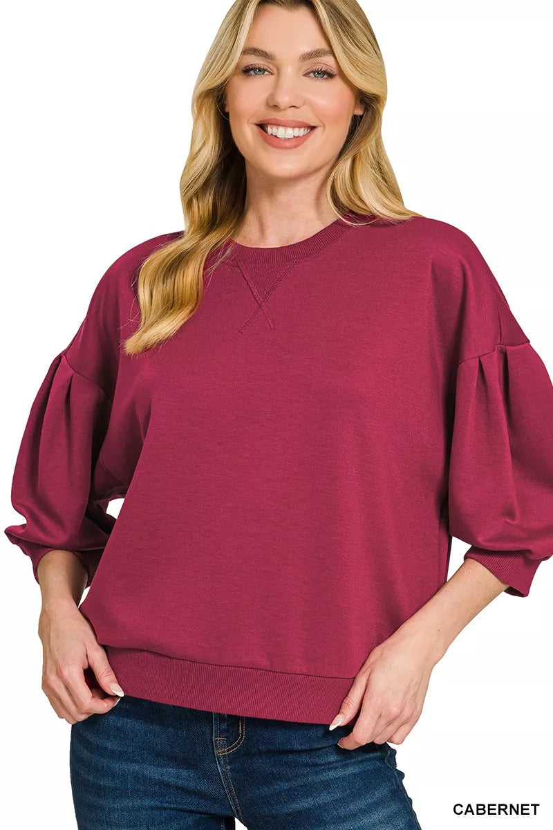 Cabernet Zenana Scuba Dolman Sleeve Sweatshirt
