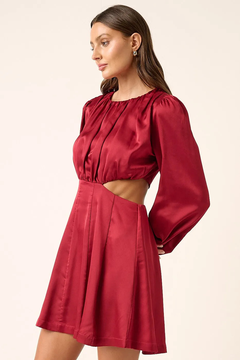 Wine Mittoshop Satin Side Cutout Detail Mini Dress 1