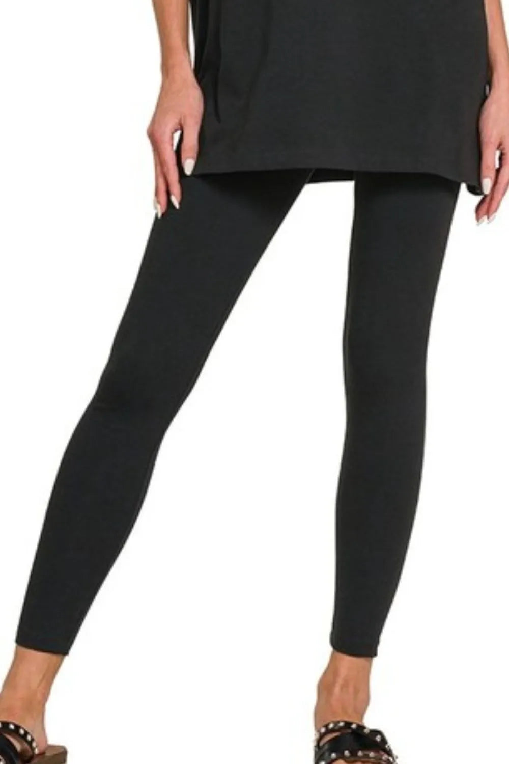 Black Zenana Cotton Round Neck Top Legging Set 4