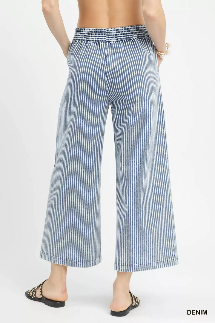 Denim Umgee Stone Wash Stripe Wide Leg Pants