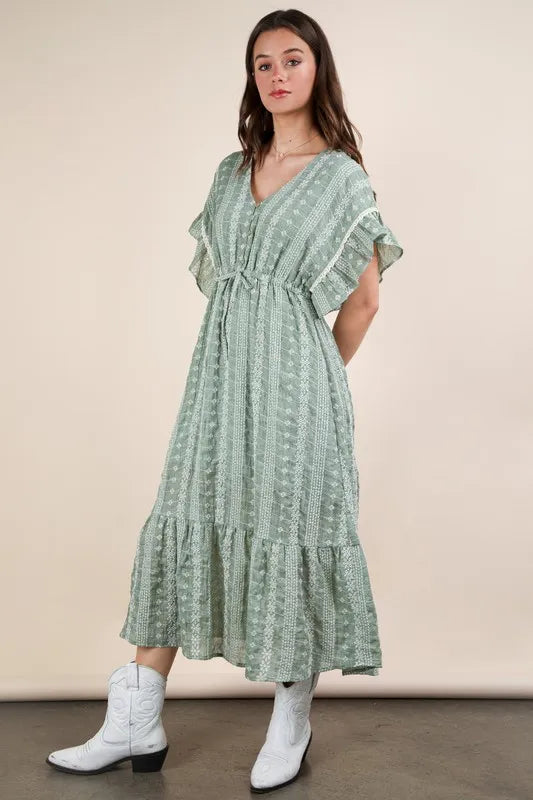 Very J Embroidered Boho Ruffled Midi Dress 1