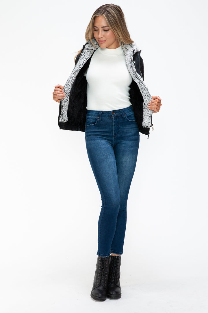 Ymi Removable Faux Layered Multi Pocket Jacket With Fuzzy Hood