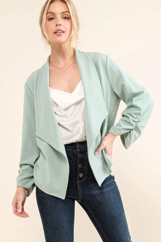 Mint And The Why Stretch Non Wrinkled Basic Open Front Blazer