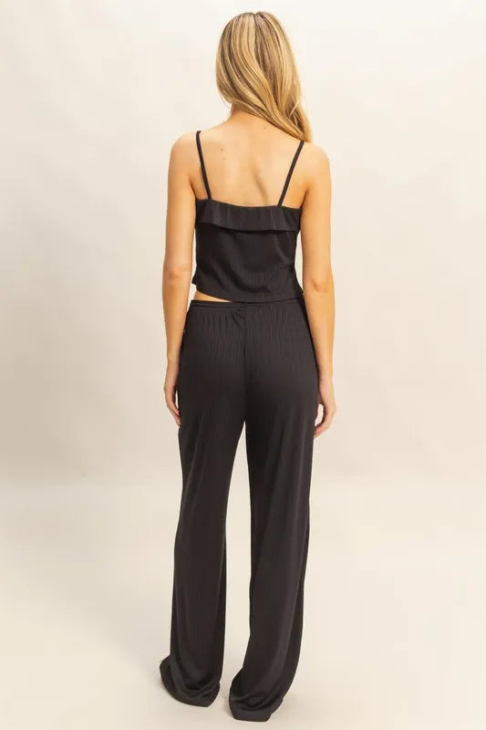Black Hyfve Rib Knit Cami Top And Pants Set 3