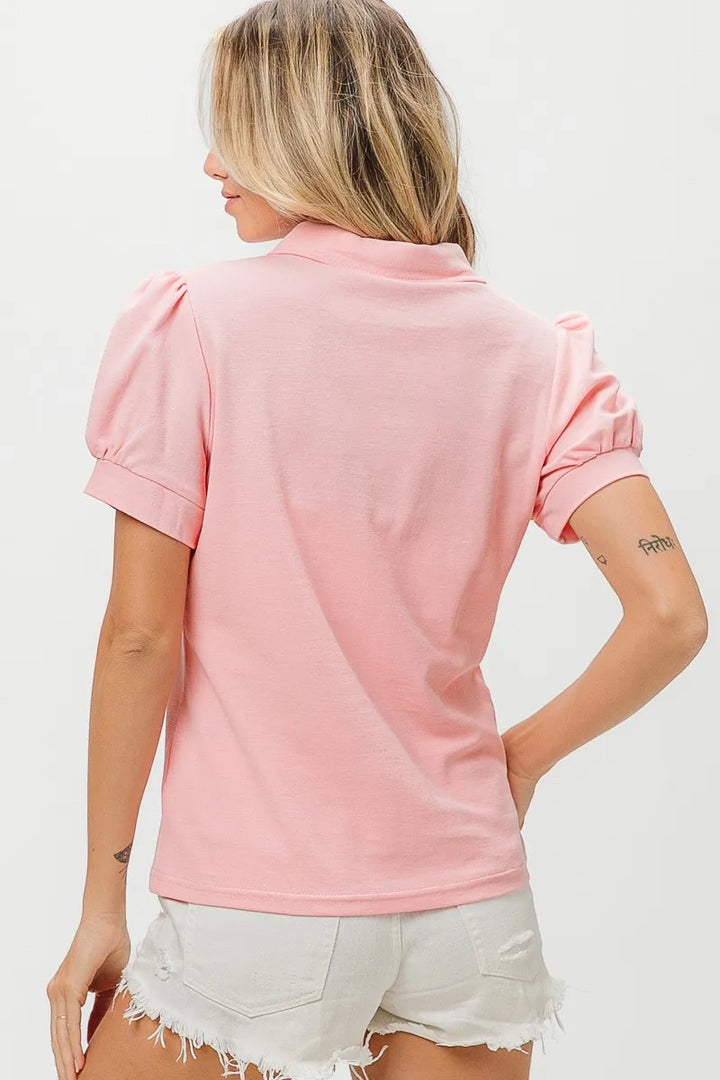 Bibi Short Puff Sleeve Pique Shirt 1
