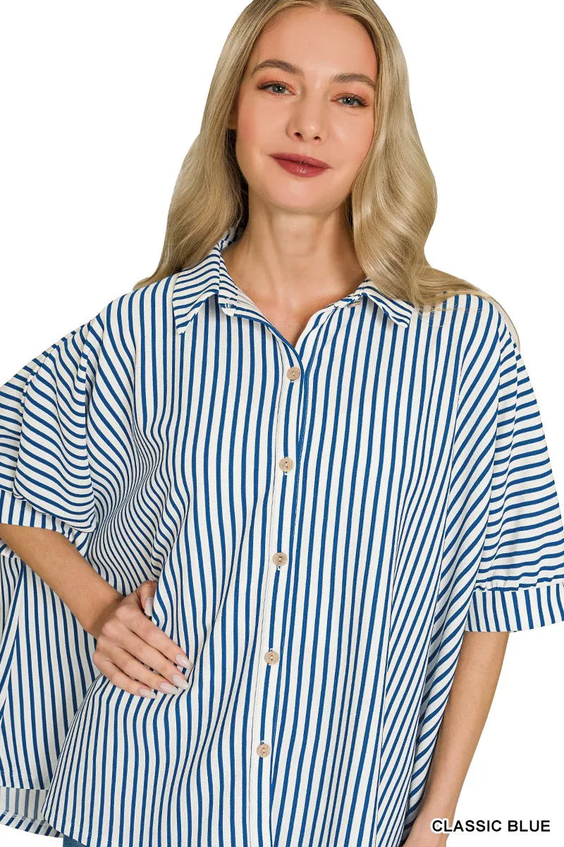 Zenana Oversized Stripe Button Down Shirt 1