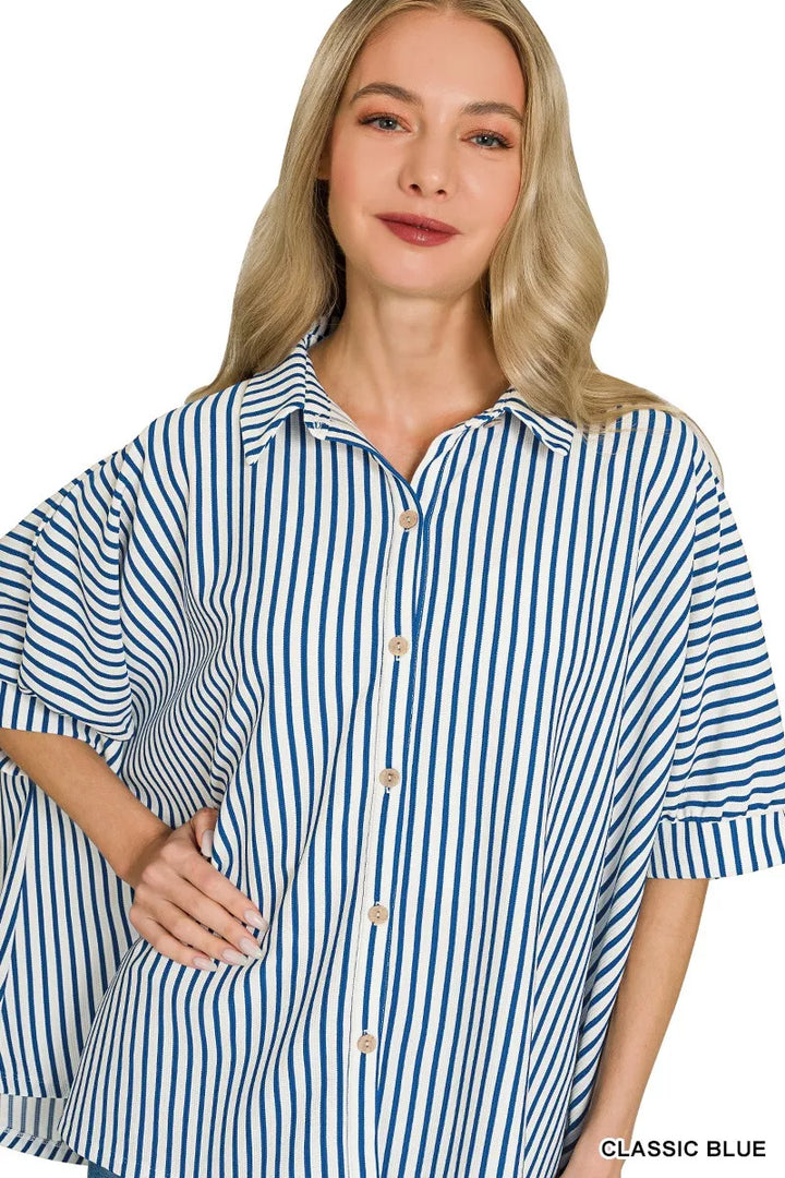 Zenana Oversized Stripe Button Down Shirt 1